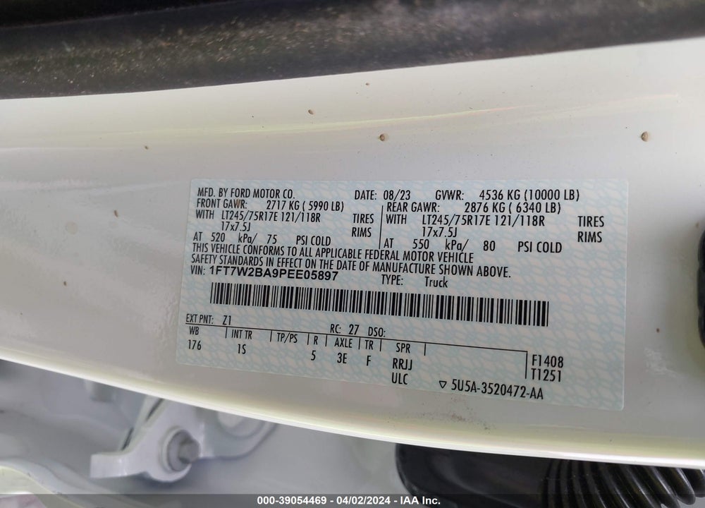 2023 FORD F-250 XL VIN: 1FT7W2BA9PEE05897