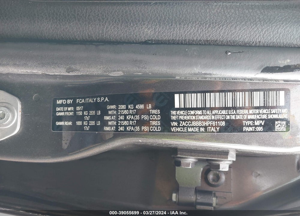 2017 JEEP RENEGADE VIN: ZACCJBBB3HPF61108