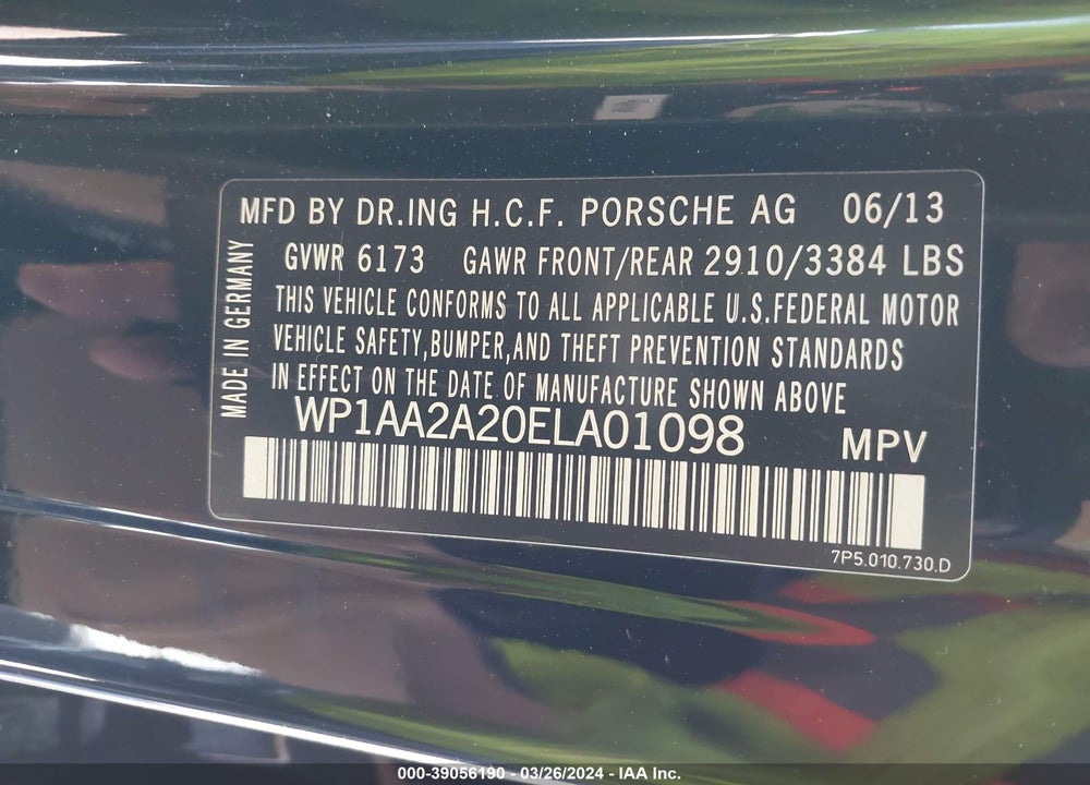 2014 PORSCHE CAYENNE VIN: WP1AA2A20ELA01098