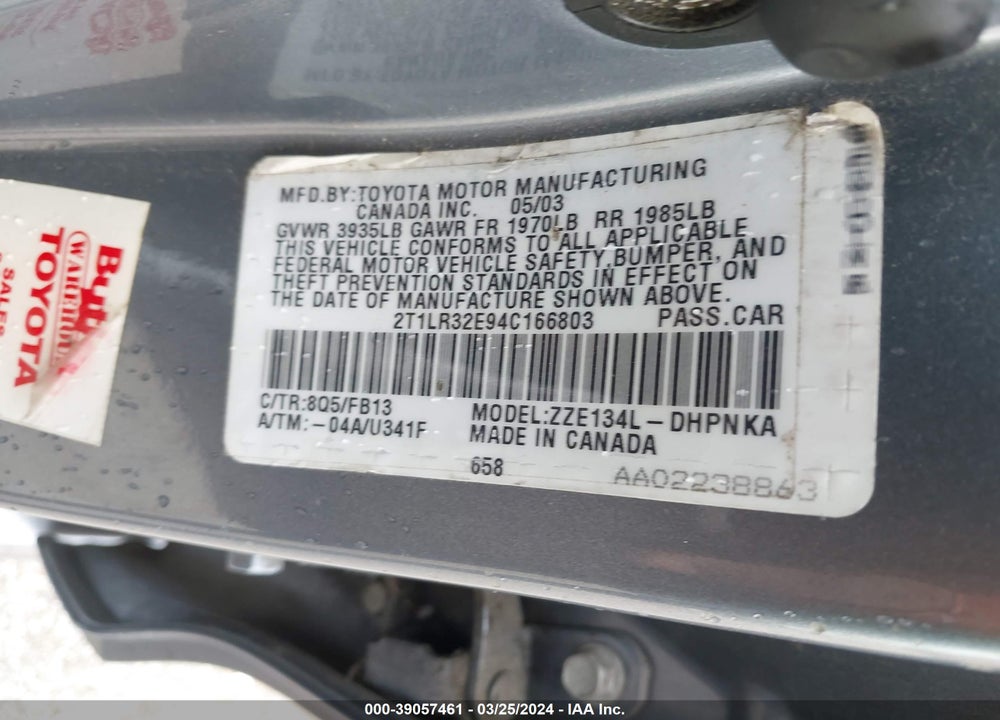 2004 TOYOTA MATRIX/XR VIN: 2T1LR32E94C166803
