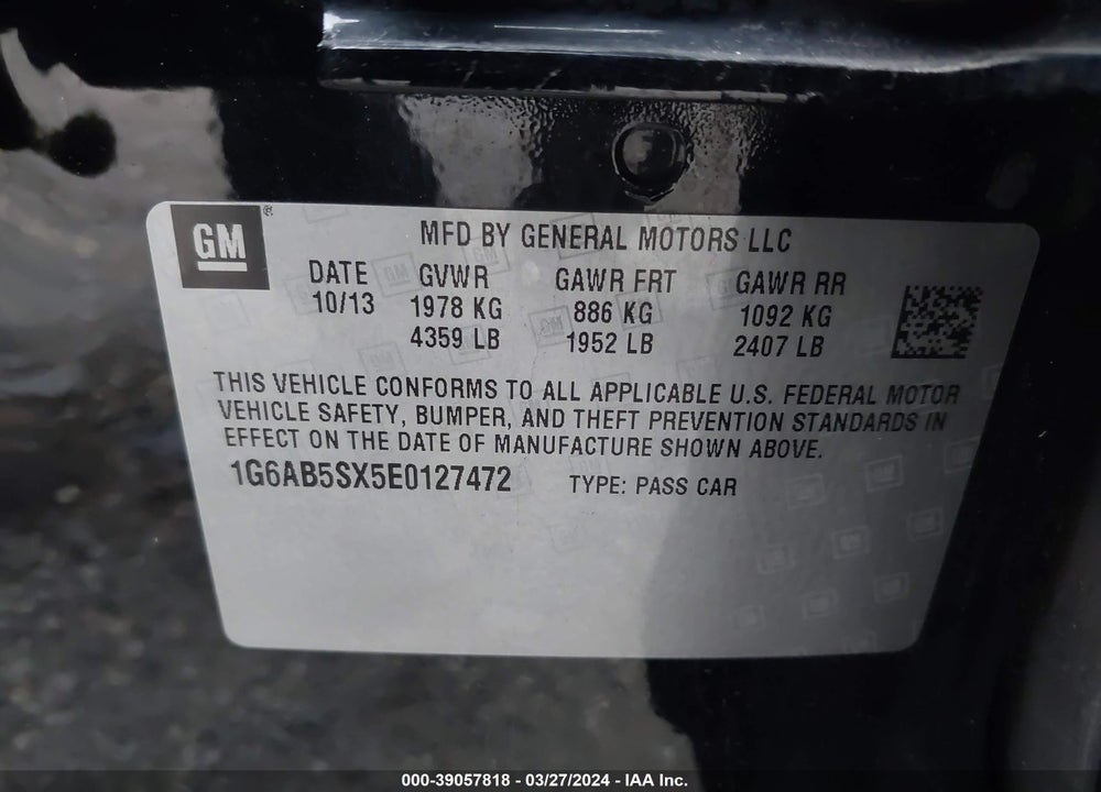 2014 CADILLAC ATS LUXURY VIN: 1G6AB5SX5E0127472