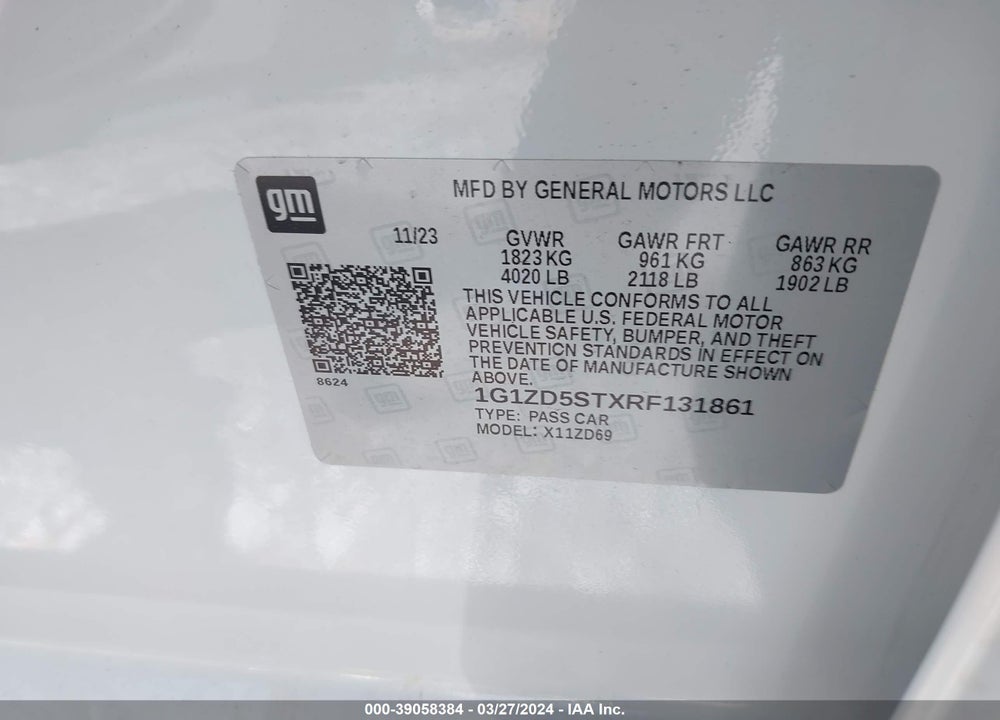 2024 CHEVROLET MALIBU FWD 1LT VIN: 1G1ZD5STXRF131861