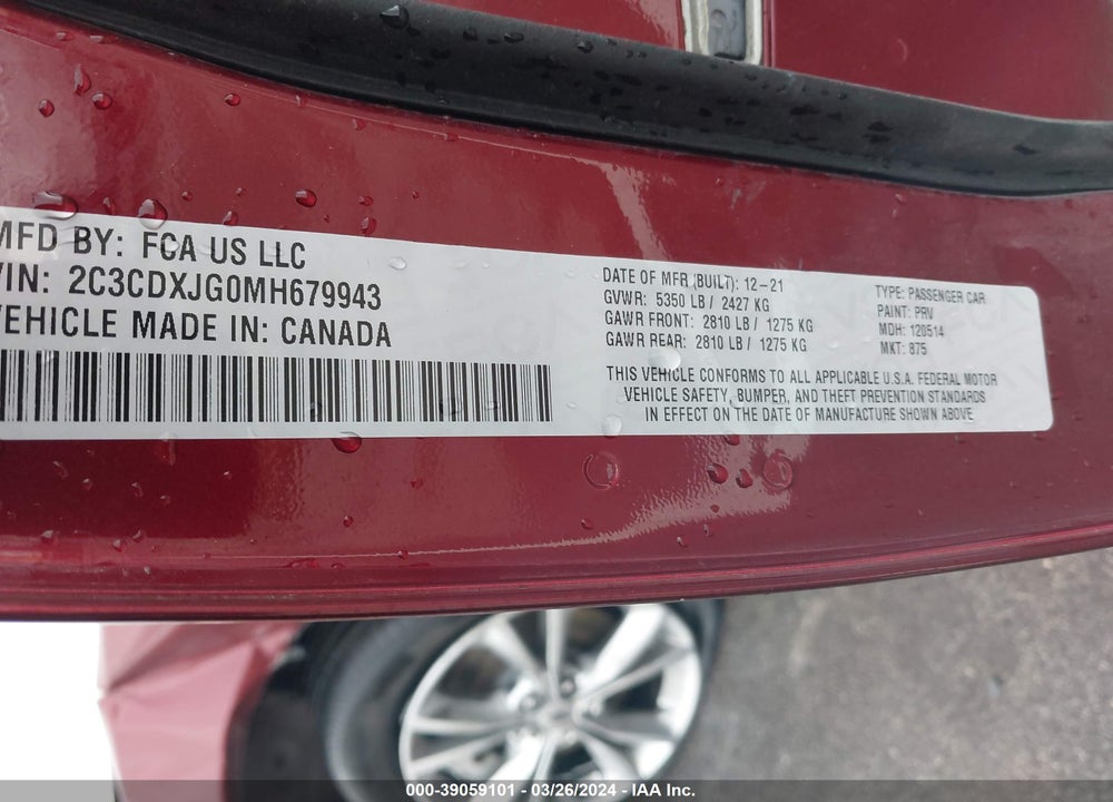 2021 DODGE CHARGER SXT AWD VIN: 2C3CDXJG0MH679943