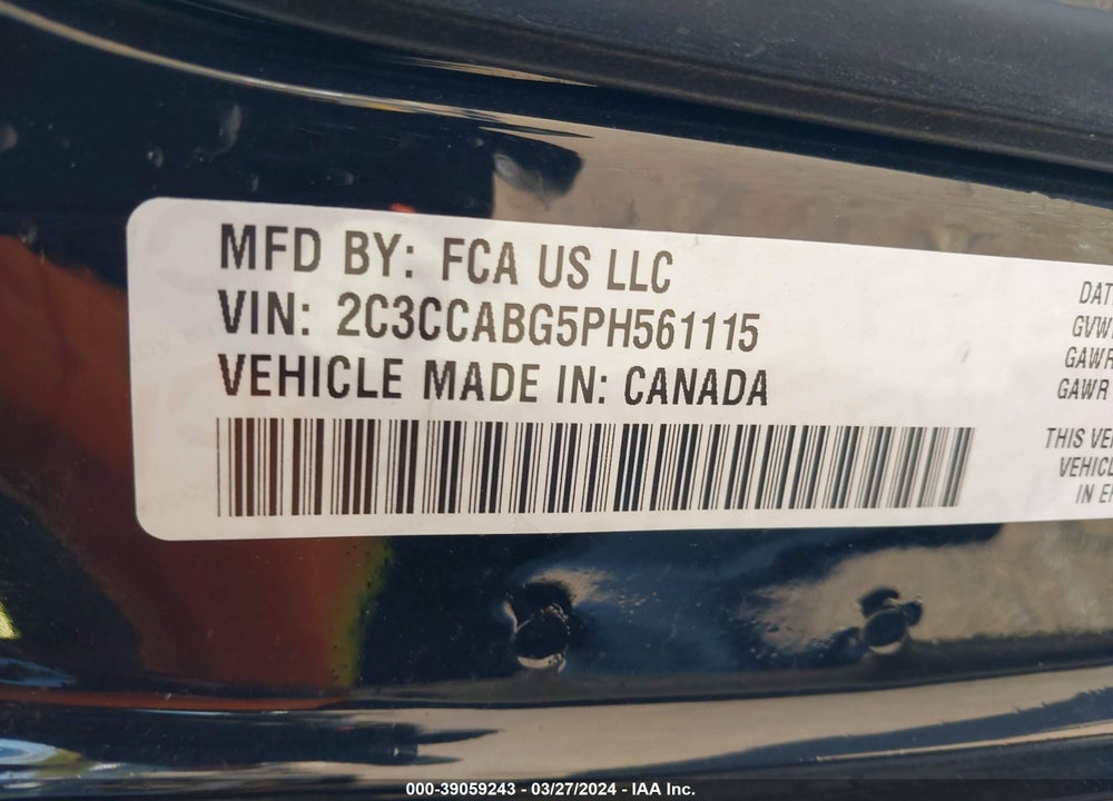 2023 CHRYSLER 300 300S VIN: 2C3CCABG5PH561115