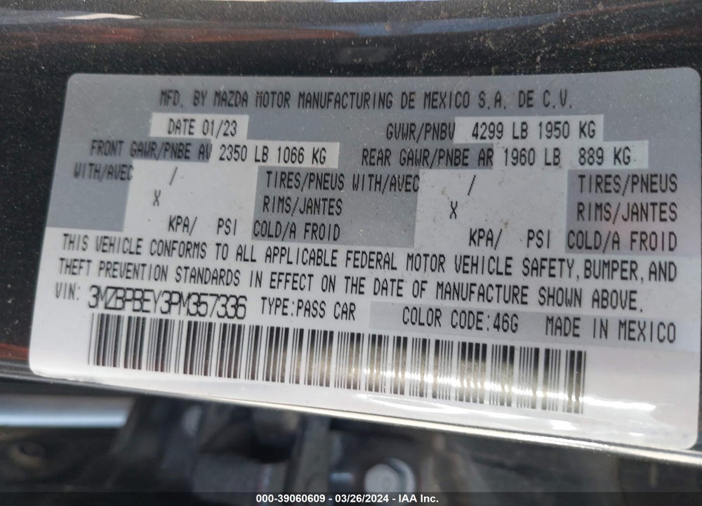 2023 MAZDA 3 2.5 TURBO PREMIUM PLUS VIN: 3MZBPBEY3PM357336