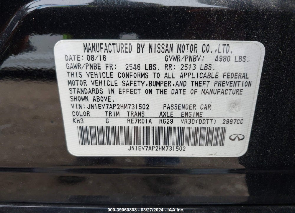 2017 INFINITI Q50 3.0T PREMIUM VIN: JN1EV7AP2HM731502