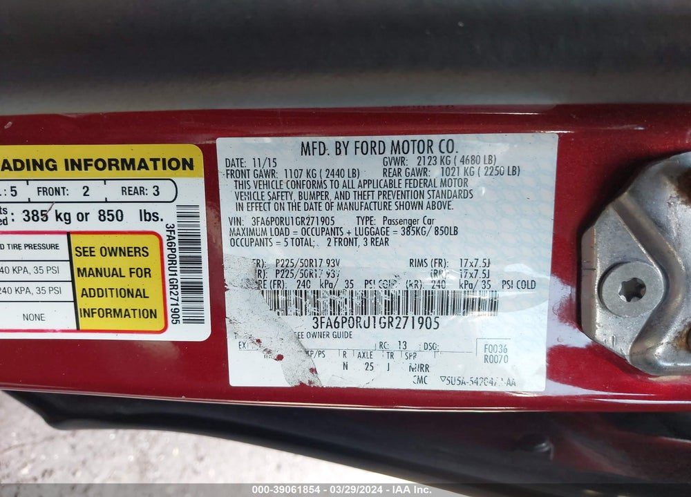 2016 FORD FUSION HYBRID TITANIUM VIN: 3FA6P0RU1GR271905