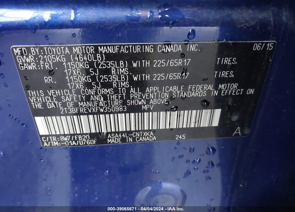2015 TOYOTA RAV4 VIN: 2T3BFREVXFW350983