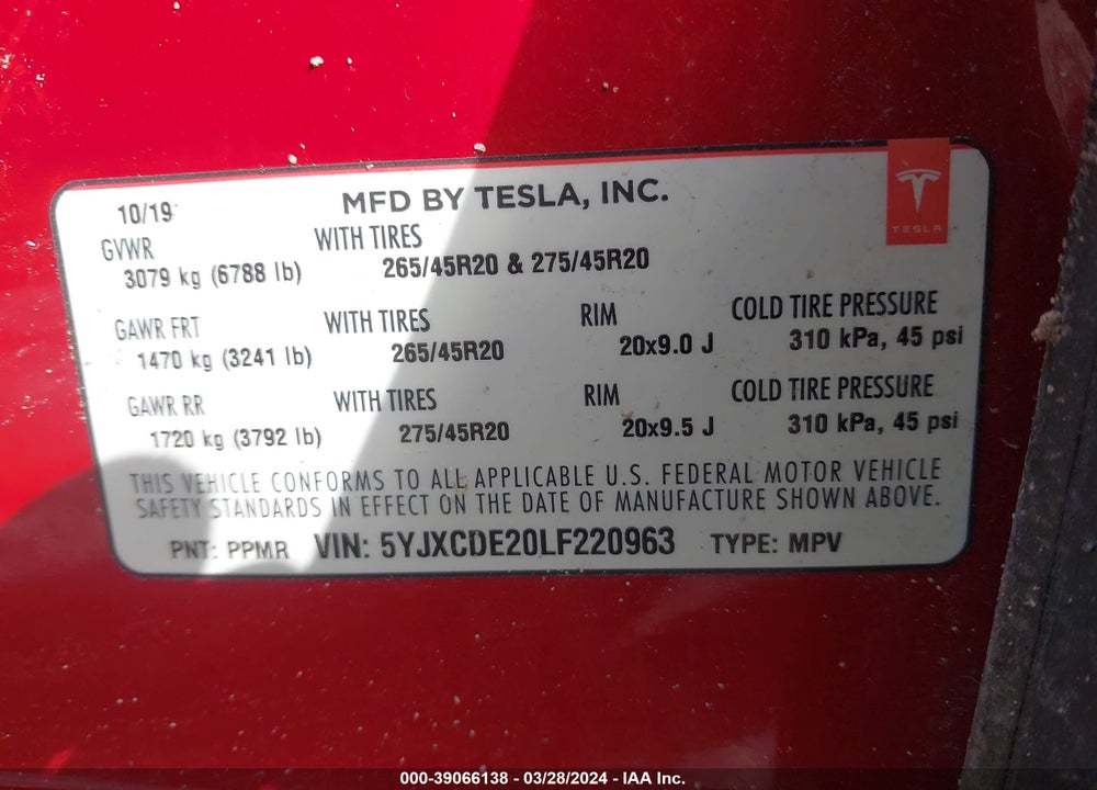 2020 TESLA MODEL X LONG RANGE DUAL MOTOR ALL-WHEEL DRIVE/LONG RANGE PLUS DUAL MOTOR ALL-WHEEL DRIVE VIN: 5YJXCDE20LF220963