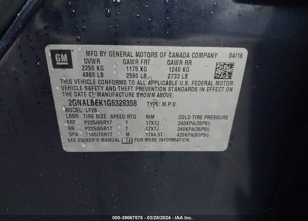 2016 CHEVROLET EQUINOX LS VIN: 2GNALBEK1G6328358