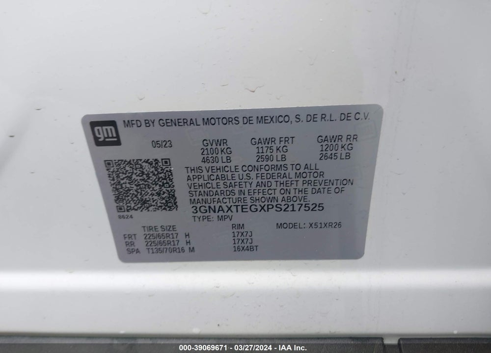 2023 CHEVROLET EQUINOX AWD 2FL VIN: 3GNAXTEGXPS217525