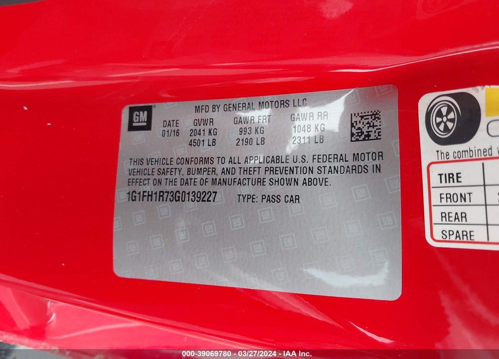 2016 CHEVROLET CAMARO 2SS VIN: 1G1FH1R73G0139227