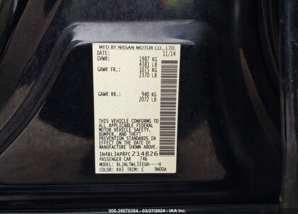 2015 NISSAN ALTIMA 3.5 SL VIN: 1N4BL3AP8FC214826