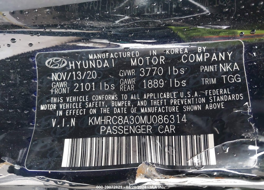 2021 HYUNDAI VENUE SEL VIN: KMHRC8A30MU086314