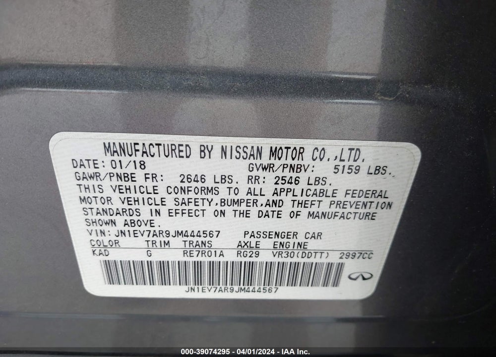 2018 INFINITI Q50 3.0T LUXE VIN: JN1EV7AR9JM444567