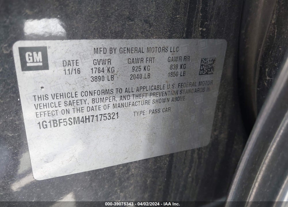 2017 CHEVROLET CRUZE PREMIER AUTO VIN: 1G1BF5SM4H7175321