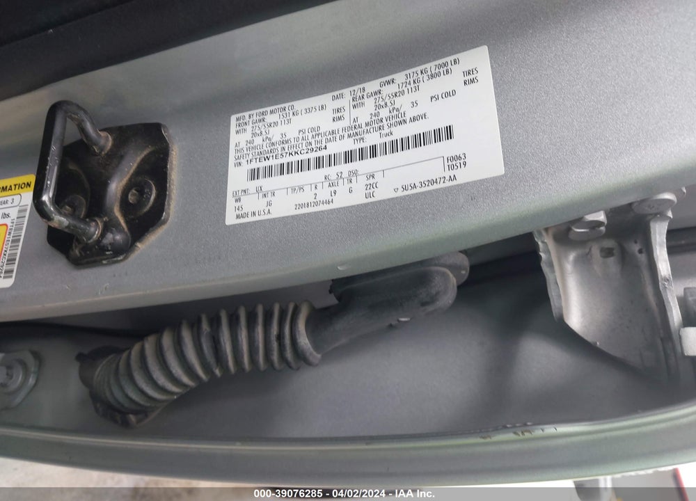 2019 FORD F-150 XL VIN: 1FTEW1E57KKC29264