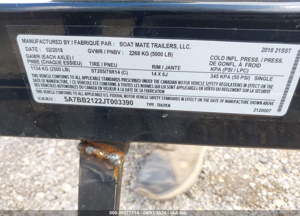 2018 BULLET BASSBOAT VIN: BBQ21T23C818