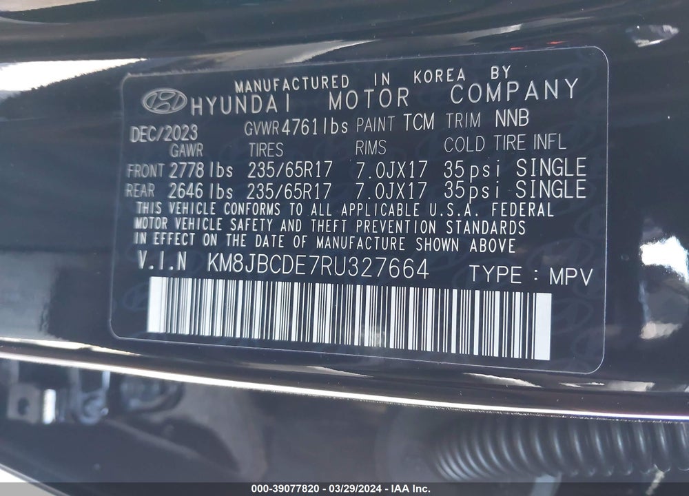 2024 HYUNDAI TUCSON SEL VIN: KM8JBCDE7RU327664