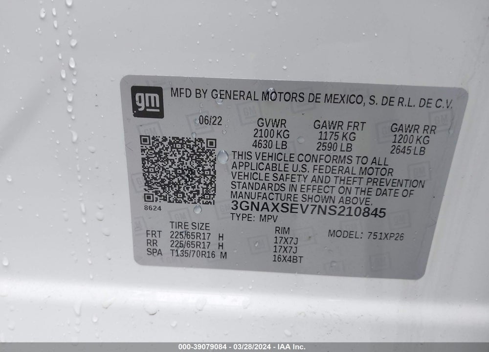 2022 CHEVROLET EQUINOX AWD LS VIN: 3GNAXSEV7NS210845