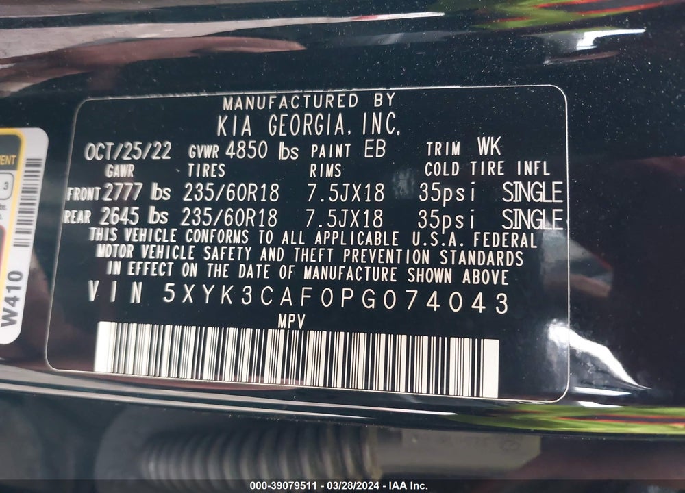 2023 KIA SPORTAGE EX VIN: 5XYK3CAF0PG074043