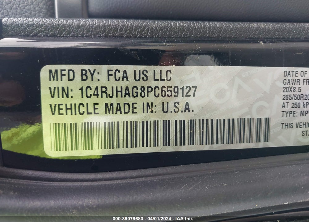 2023 JEEP GRAND CHEROKEE ALTITUDE X 4X4 VIN: 1C4RJHAG8PC659127