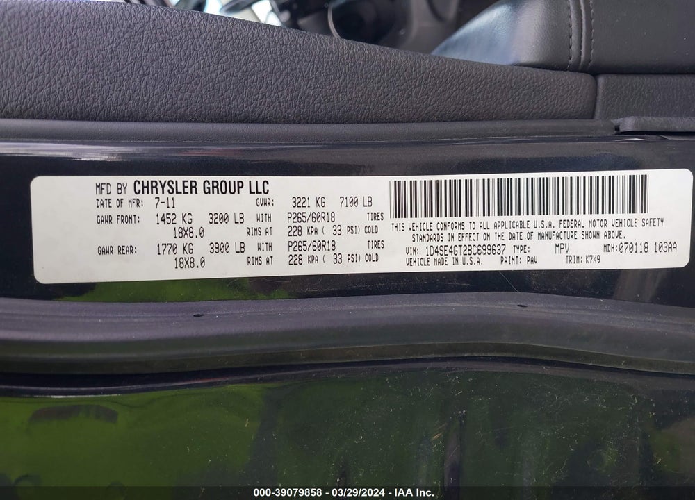 2011 DODGE DURANGO CREW VIN: 1D4SE4GT2BC699637