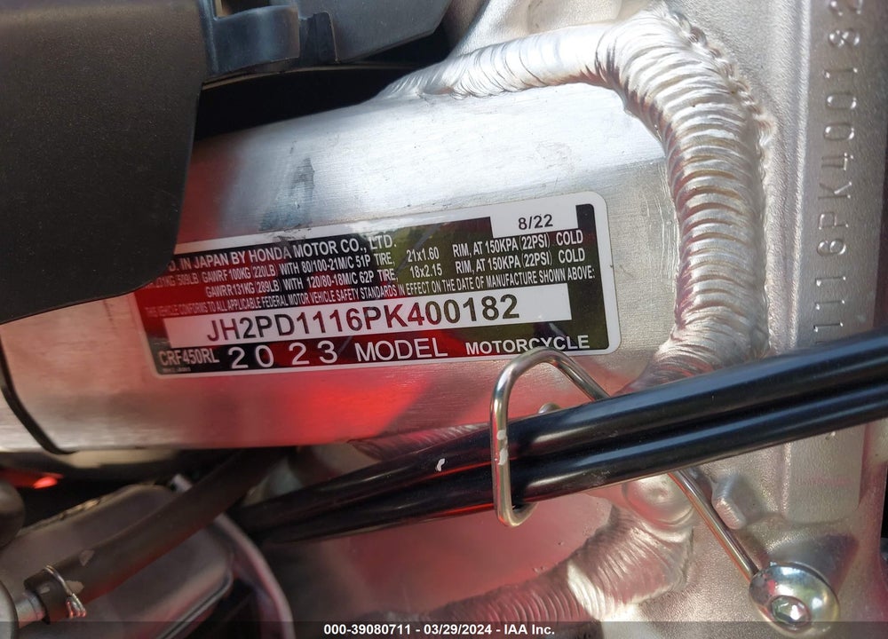 2023 HONDA CRF450 RL VIN: JH2PD1116PK400182