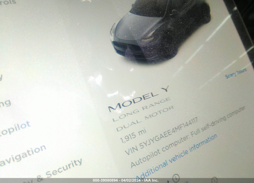 2021 TESLA MODEL Y LONG RANGE DUAL MOTOR ALL-WHEEL DRIVE VIN: 5YJYGAEE4MF144117