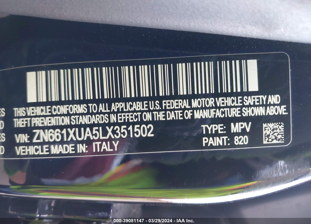 2020 MASERATI LEVANTE VIN: ZN661XUA5LX351502