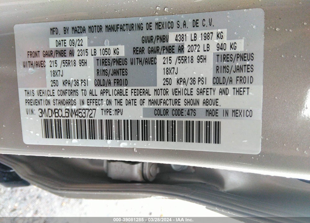 2022 MAZDA CX-30 PREFERRED VIN: 3MVDMBCL6NM453727