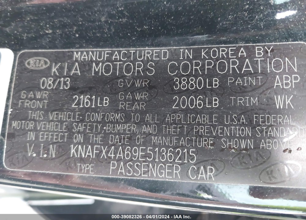 2014 KIA FORTE LX VIN: KNAFX4A69E5136215