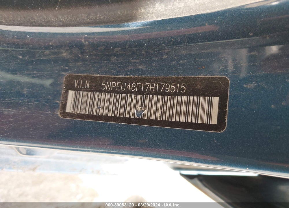 2007 HYUNDAI SONATA LIMITED/SE V6 VIN: 5NPEU46F17H179515