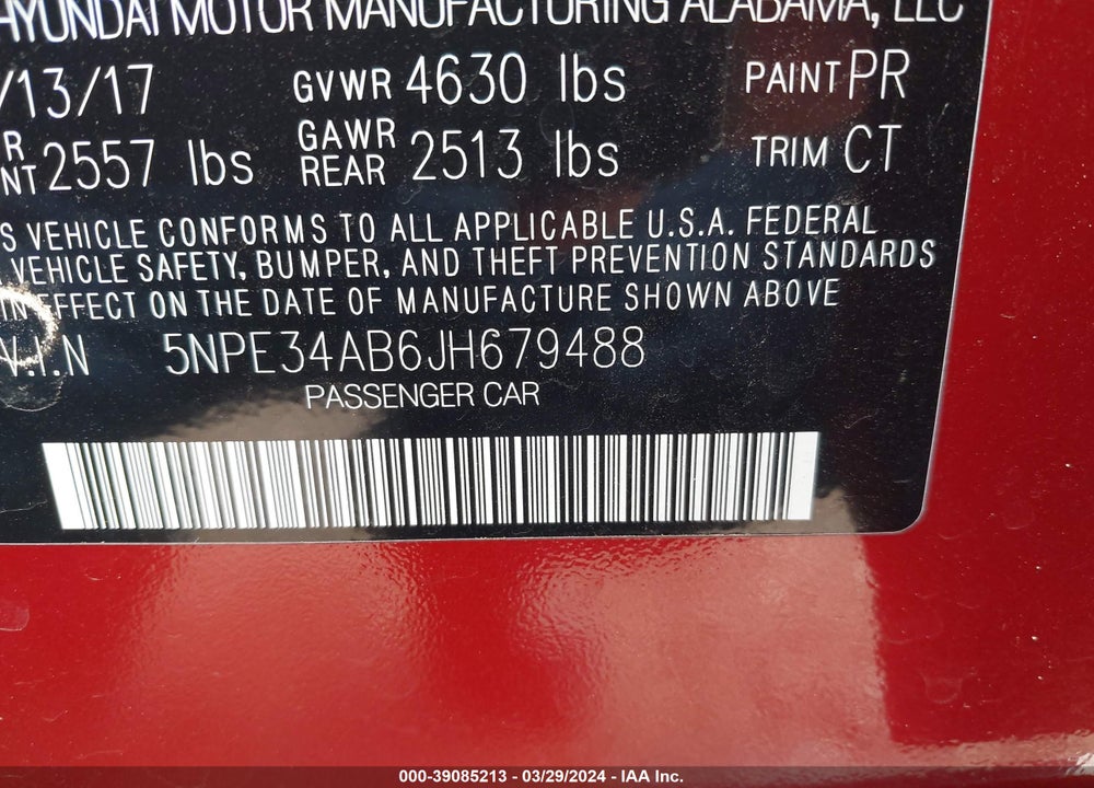 2018 HYUNDAI SONATA LIMITED 2.0T VIN: 5NPE34AB6JH679488