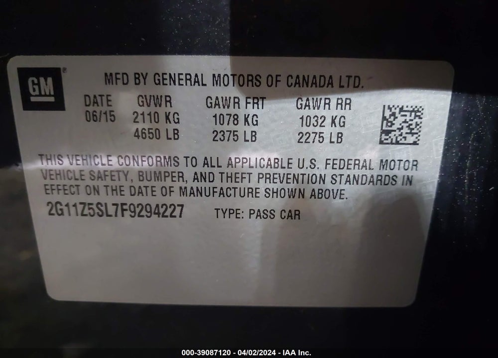2015 CHEVROLET IMPALA LS VIN: 2G11Z5SL7F9294227