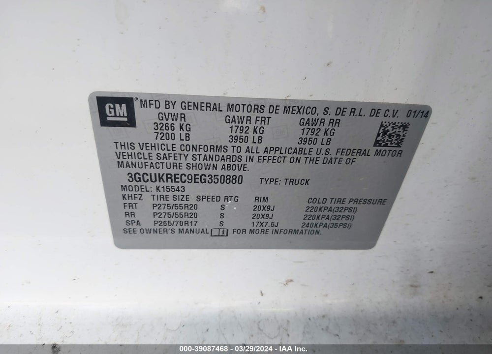 2014 CHEVROLET SILVERADO 1500 1LT VIN: 3GCUKREC9EG350880