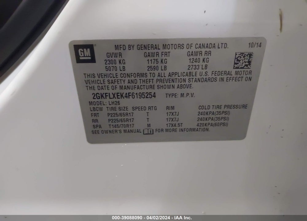 2015 GMC TERRAIN SLT-1 VIN: 2GKFLXEK4F6195254