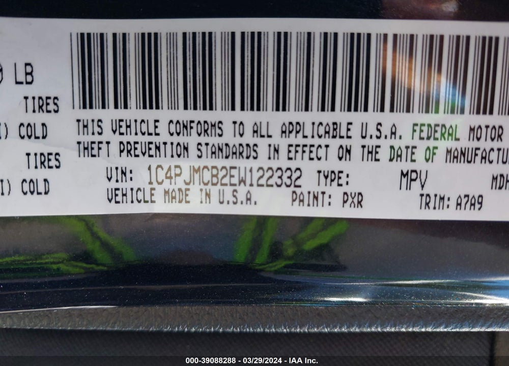 2014 JEEP CHEROKEE VIN: 1C4PJMCB2EW122332