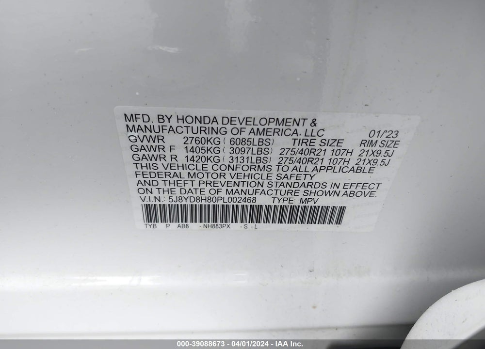 2023 ACURA MDX TYPE S W/ADVANCE PACKAGE VIN: 5J8YD8H80PL002468