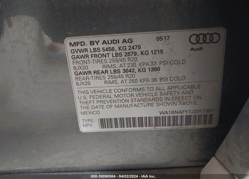 2018 AUDI Q5 2.0T PREMIUM/2.0T TECH PREMIUM VIN: WA1BNAFY7J2017357