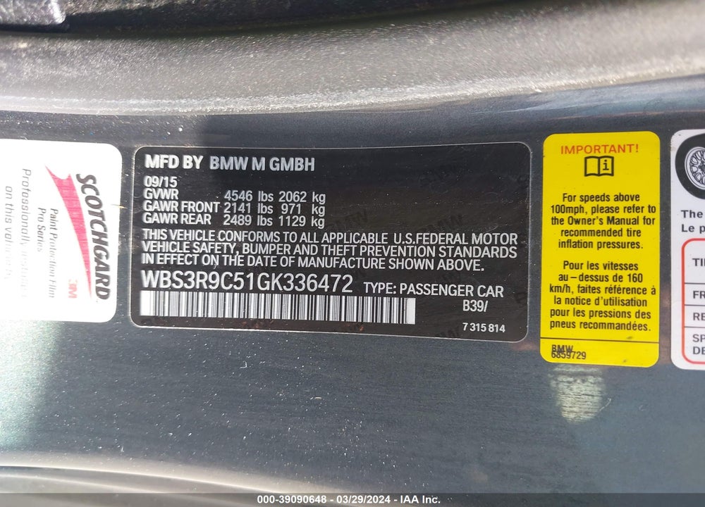 2016 BMW M4 VIN: WBS3R9C51GK336472