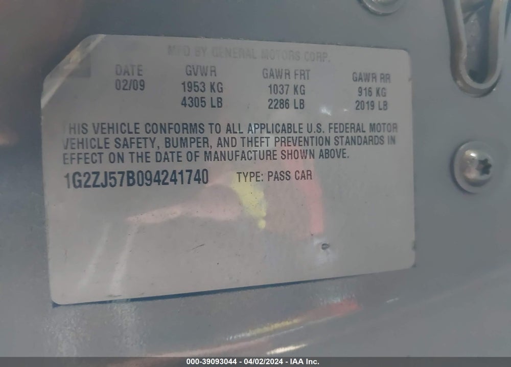 2009 PONTIAC G6 NEW SE VIN: 1G2ZJ57B094241740
