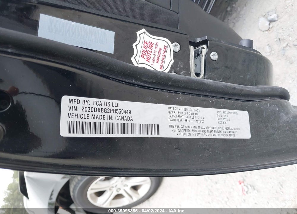 2023 DODGE CHARGER SXT VIN: 2C3CDXBG2PH559449