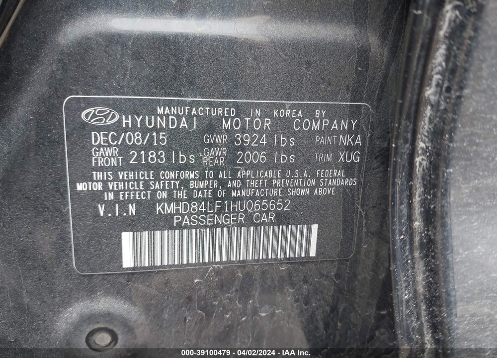 2017 HYUNDAI ELANTRA SE VIN: KMHD84LF1HU065652
