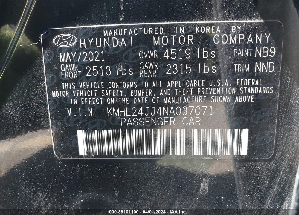 2022 HYUNDAI SONATA HYBRID BLUE VIN: KMHL24JJ4NA037071