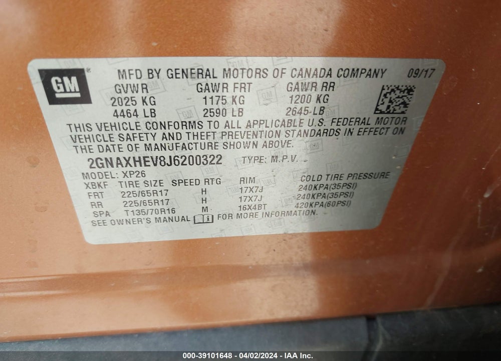 2018 CHEVROLET EQUINOX LS VIN: 2GNAXHEV8J6200322