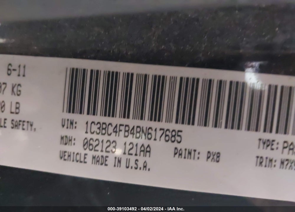 2011 CHRYSLER 200 LX VIN: 1C3BC4FB4BN617685