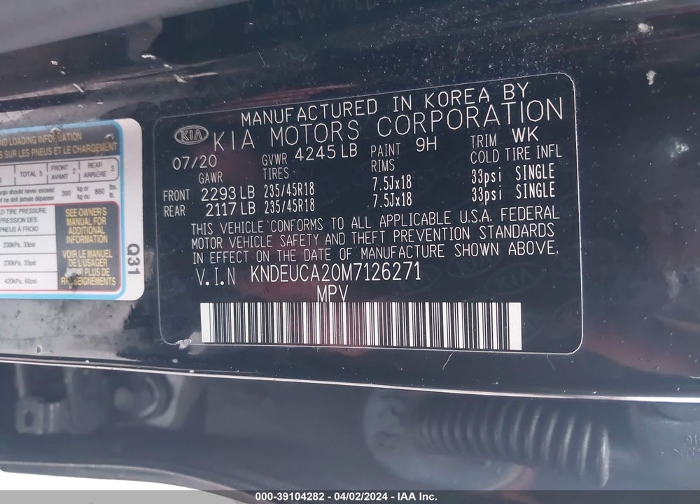 2021 KIA SELTOS S TURBO VIN: KNDEUCA20M7126271