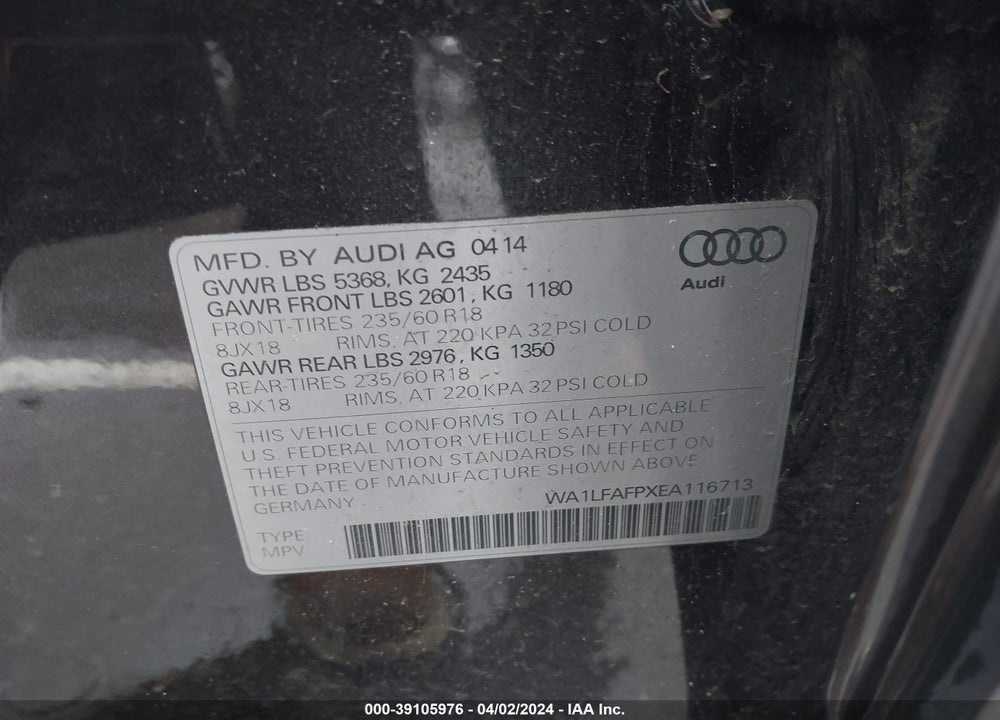 2014 AUDI Q5 2.0T PREMIUM VIN: WA1LFAFPXEA116713