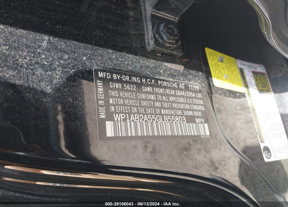 2016 PORSCHE MACAN S VIN: WP1AB2A55GLB55803